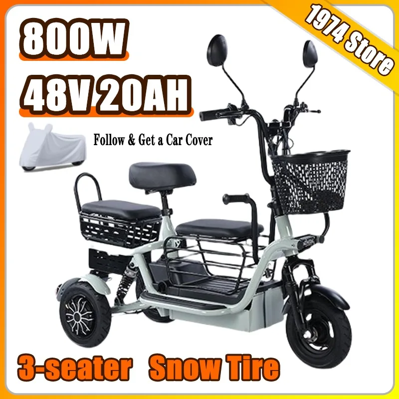 

Disabled Leisure 3 Seats Mobility Scooter Adult Portable Fold Tricycle Elderly Multiple Colors Household Basket Electric Bicycle