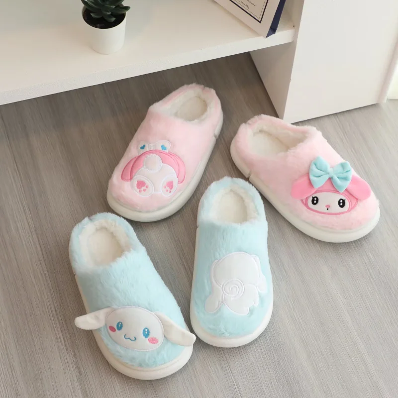 Sanrio Kulomi Cute Sweet Warm Home Women's Shoes Melody Cartoon Versatile Plush Bag Toes Platform Cotton Slippers