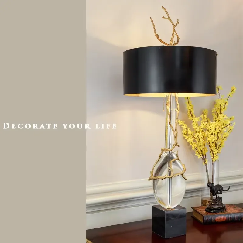 Desk Lights Marble Bedside Modern Table Lamps Decorative Brass with Clear Crystal and Black LED Electric OEM ODM