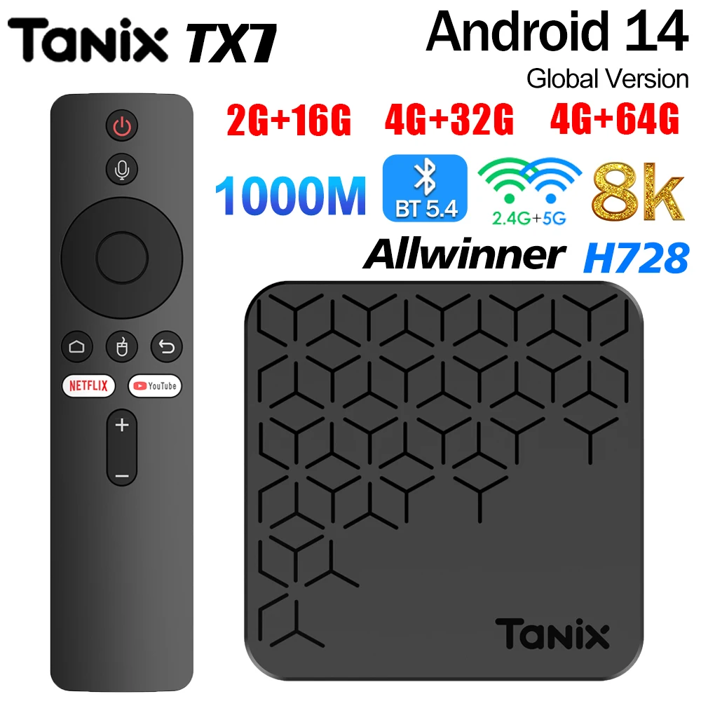Tanix TX7 Smart Android TV Box 2G 16G 4G 32/64G Allwinner H728 8K Ultra HD Set Top Box BT5.4 1000M 2.4&5G Dual Wifi Media Player