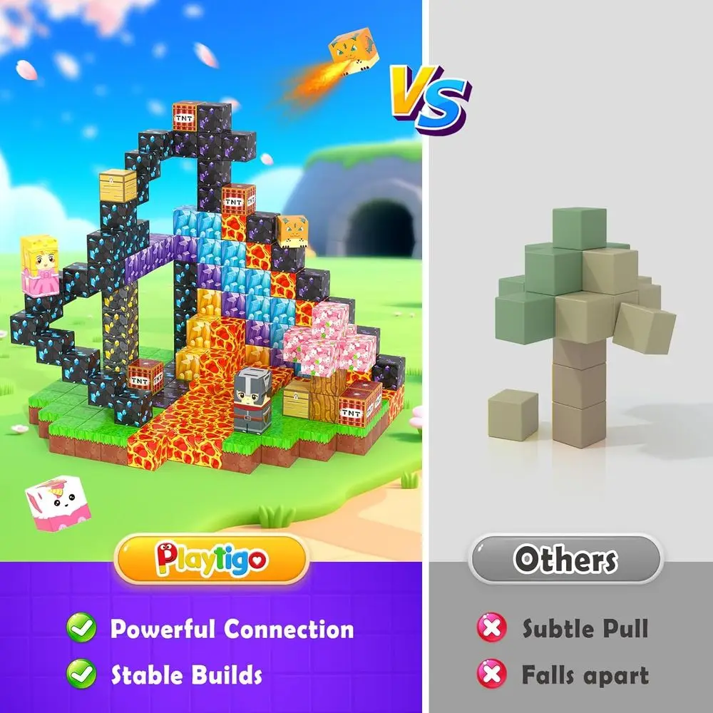 자석 블록 세트 - 154개 조각 STEM 장난감, 창의적 놀이를 위한 자석 큐브, 3세 이상