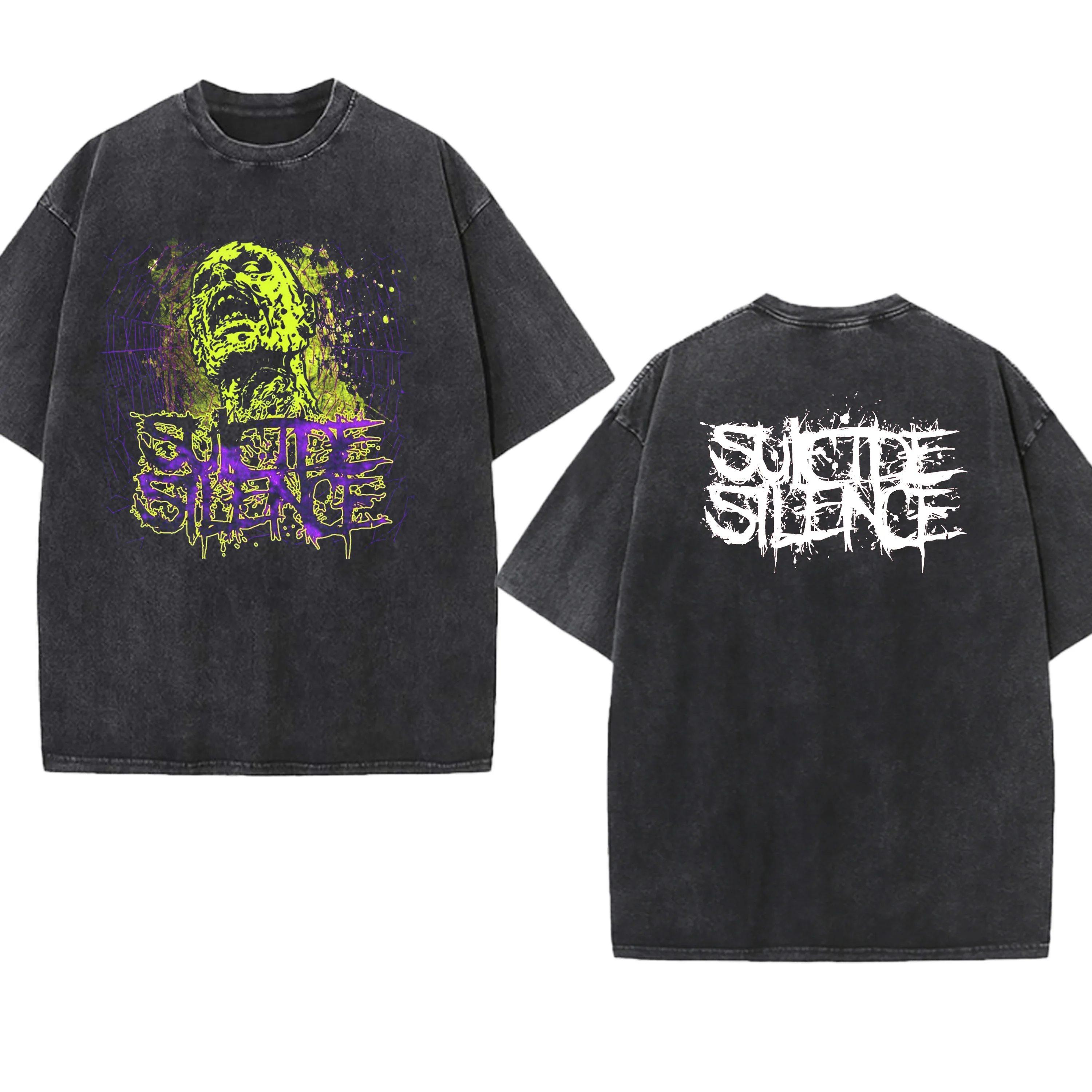 Band Washed T-shirt Suicide Graphic Silence Deathcore-band Cotton Vintage Round Neck Rock Men Women Streetwear Tees Short Sleeve