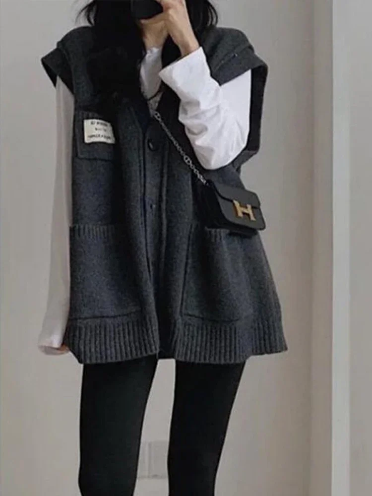 

Knitted Cardigan Vest Women Korean Fashion Single Breasted Tank Sweater Female Autumn Winter Vintage Casual Sleeveless Waistcoat