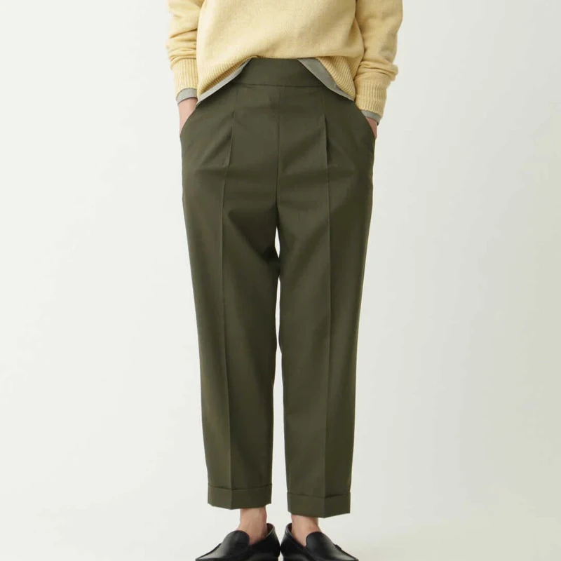 

High-end Wool Straight Pants Women Casual Wide-leg Pants Slim Khaki Pants Urban Style Elegant Commute