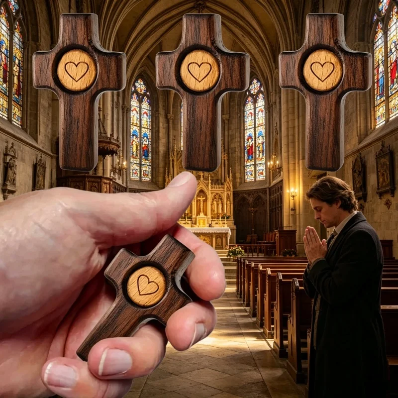 100Pcs Wooden Cross Fidget with Organza Bags Prayer Cross for Hand Handmade Pocket Wood Crosses Christian Encouragement Gift