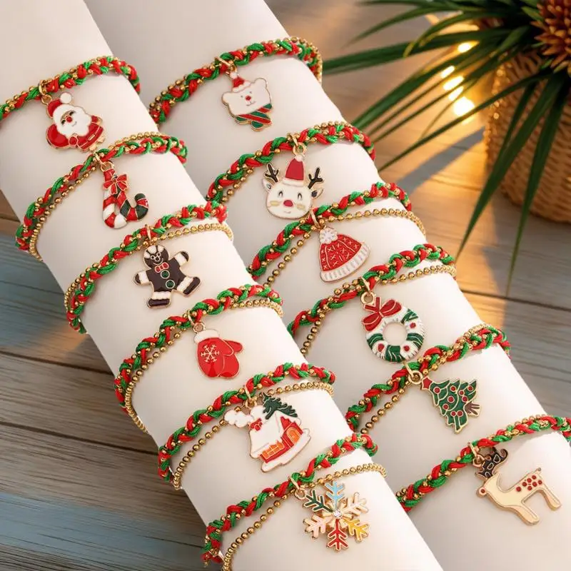 12 قطعة شجرة عيد الميلاد الكرتون سانتا كلوز ندفة الثلج سوار مجموعة للفتيات جميل عيد الميلاد سوار مجوهرات اكسسوارات هدايا
