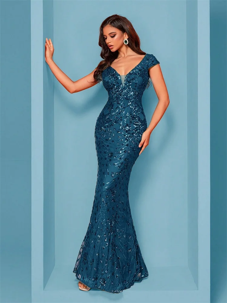 Lucyinlove Elegant Champagne Evening Dress For Women Long 2025 Luxury Mermaid Formal Sequins Prom Wedding Party Cocktail Dresses image 3