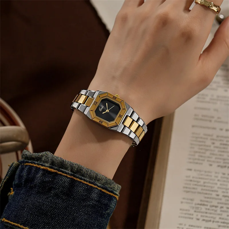 Womens Watch Light Luxury Niche Retro Steel Strap Elegant Fashion Quartz Square Vintage Watch Ladies Wristwatch Gift for Her Hot