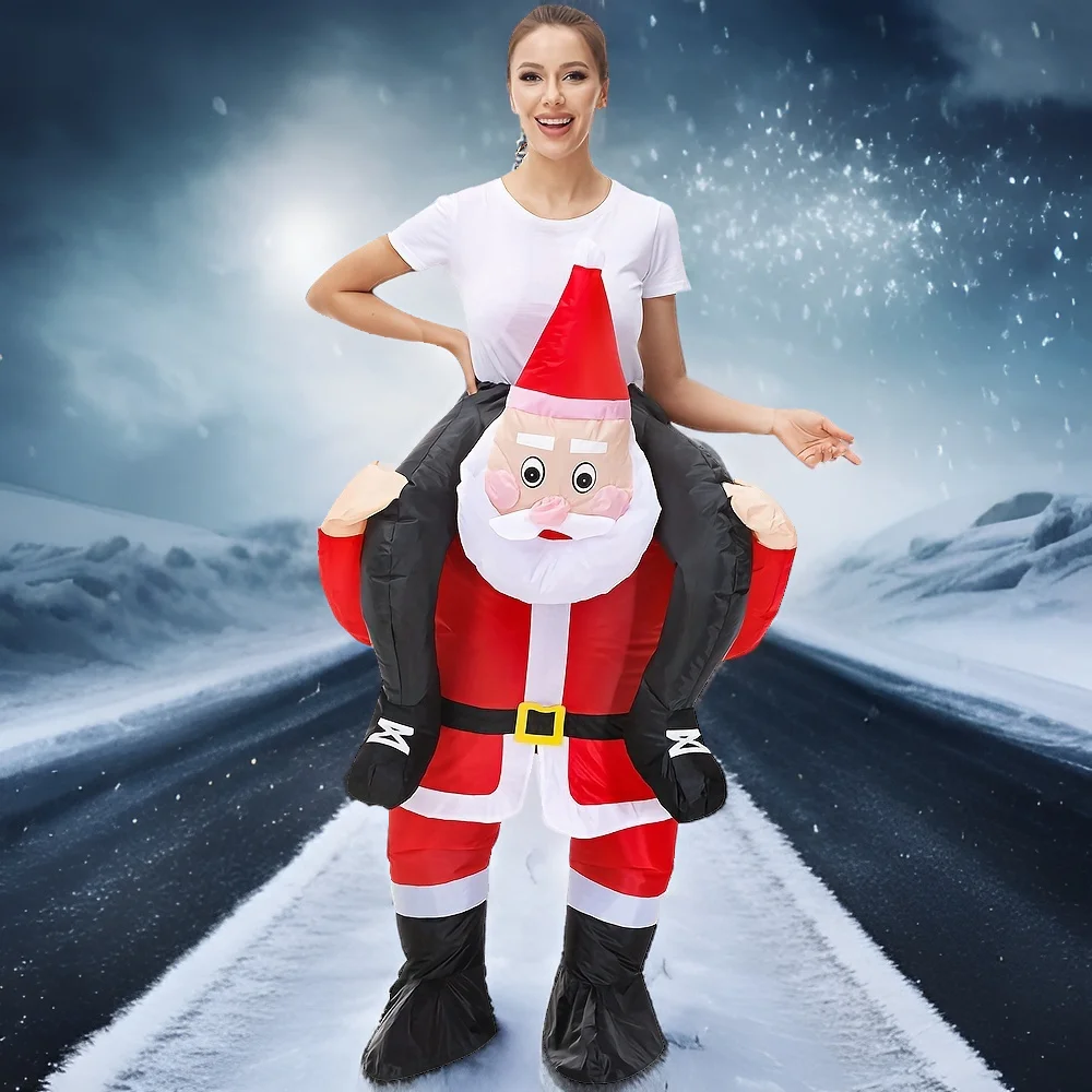 Funny New Riding Reindeer and Gingerbread Man Dinosaur Inflatable Christmas Costume for Party Props Made of Polyester