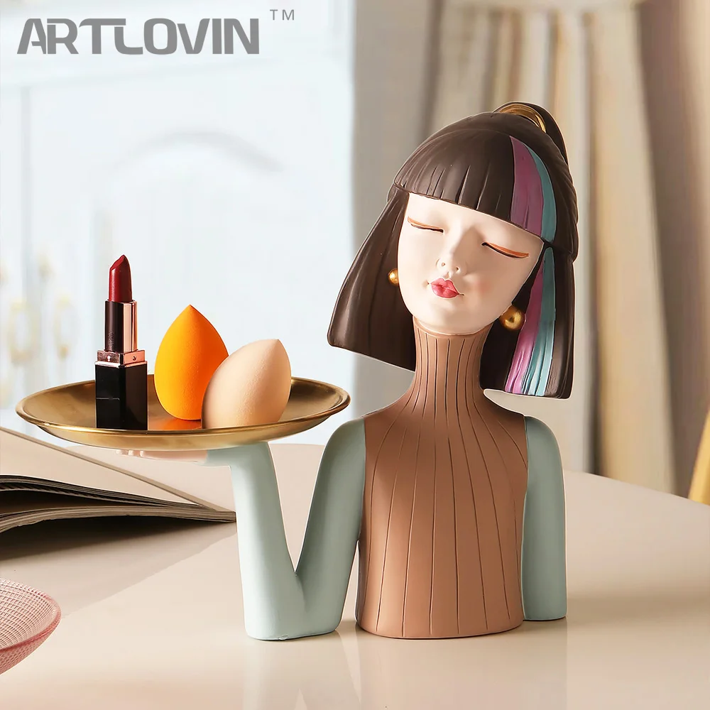 

Modern Creative Girl Tray Storage Resin Statue Housewarming Gift Candy Fruit Snacks Storage Plate Living Room Desktop Decoration