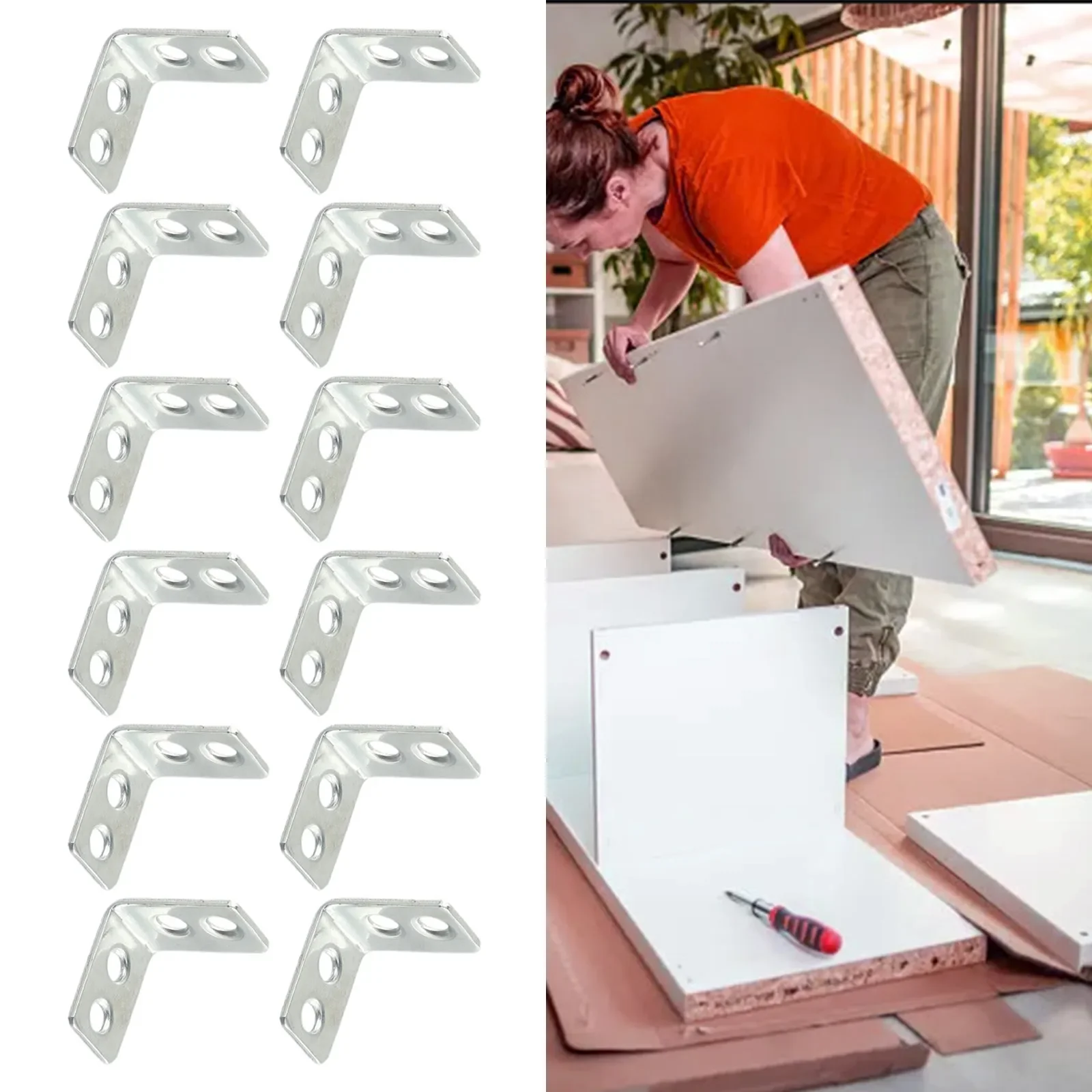 12 Pcs Set L-Shaped Corner Brackets Bookshelf Metal Corner Braces Drawer Shelf Wall Bracket Fixing Right Angle Corners Brace