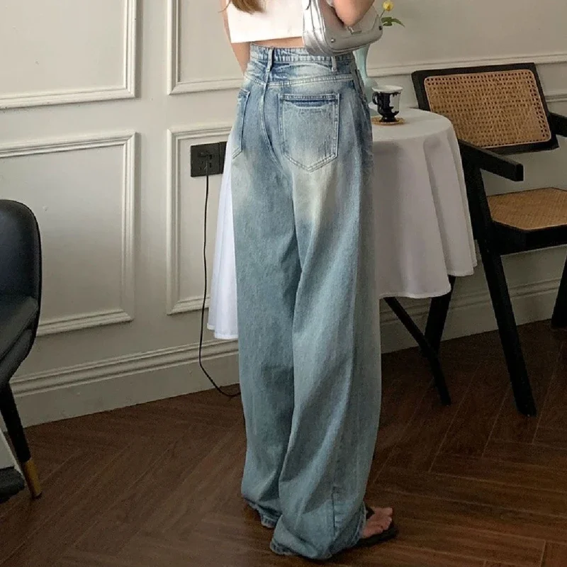 Wide Leg Jeans for Women Baggy Vintage Spring Fall Mopping Trousers High Waist Street Wear Fashion Youth All-match BF Style Chic