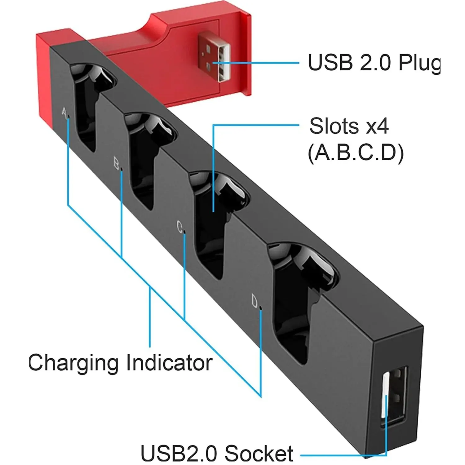 Joycon Charging Dock Station for Switch&OLED - Charges Up To 4 Controllers, Compatible with Switch and OLED Model