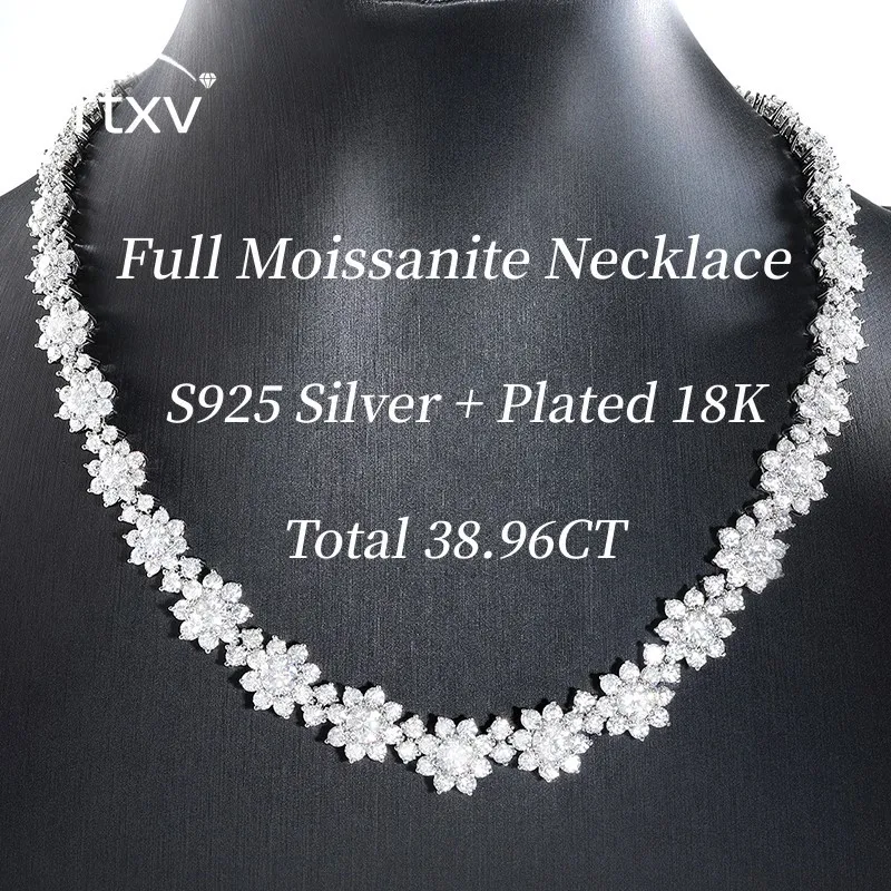 

38.96CTTW Full Moissanite Sunflower Bride Necklace for Women Wedding 925 Silver Plated 18k Diamond Neckchain Birthday Party Gift