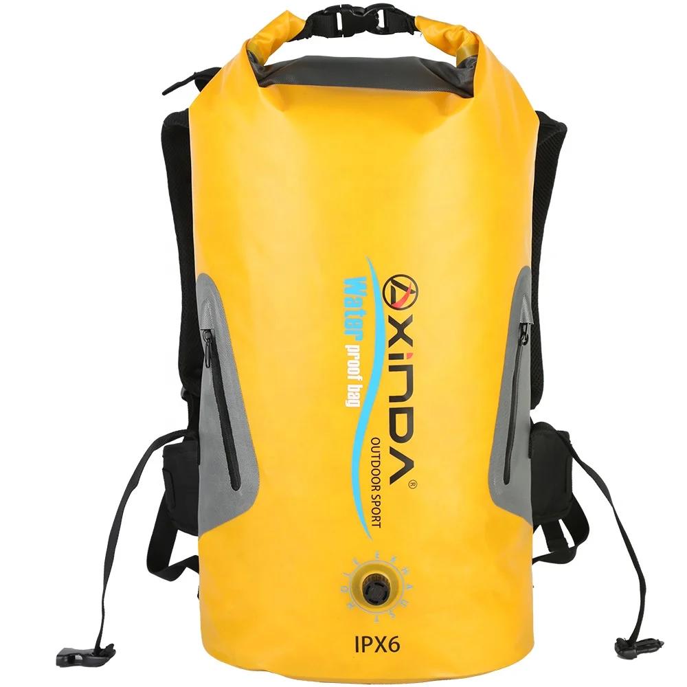 XINDA Lightweight 25L TPU Waterproof Backpack Orange/Yellow/Black 44x70cm for Outdoor Activities Camping Canyoning Boating