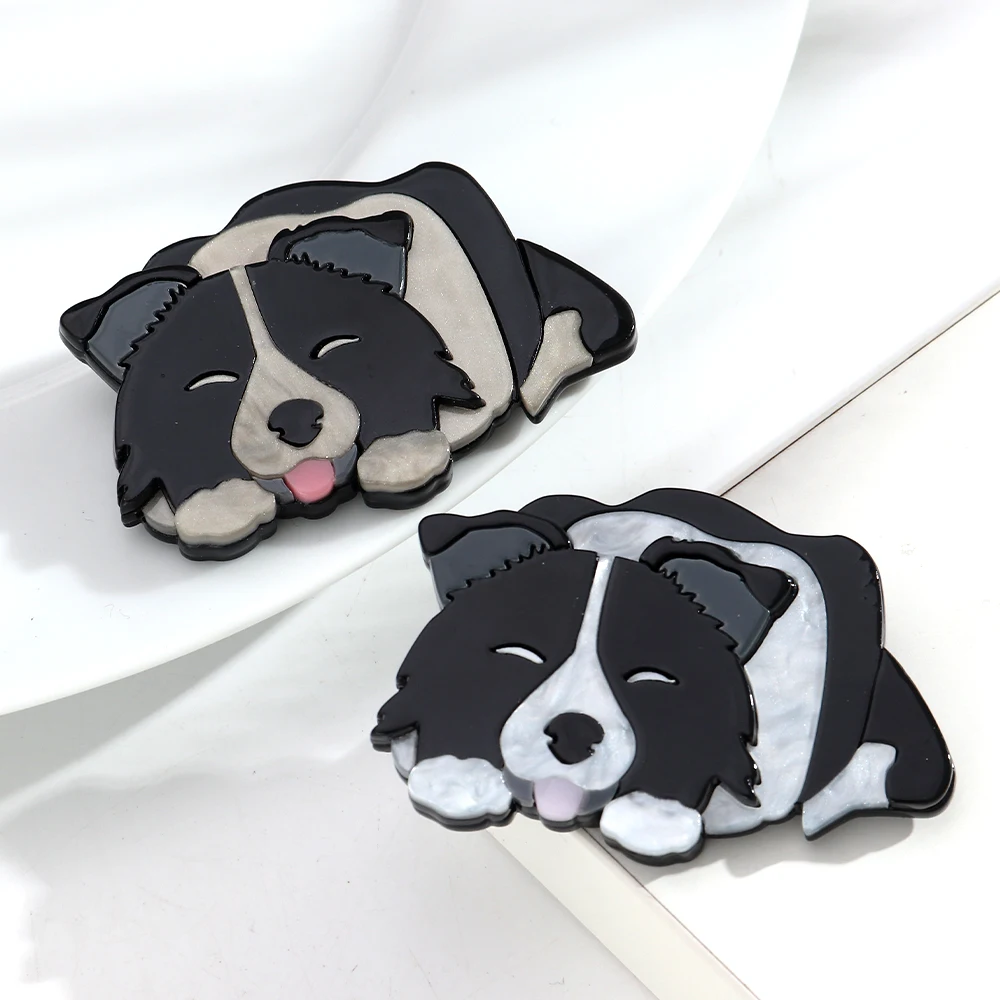 Cute Acrylic Cartoon Dog Border Collie Badge Brooch Lovely Pet Dogs Lapel Pins Brooches Clothing Accessories Gifts