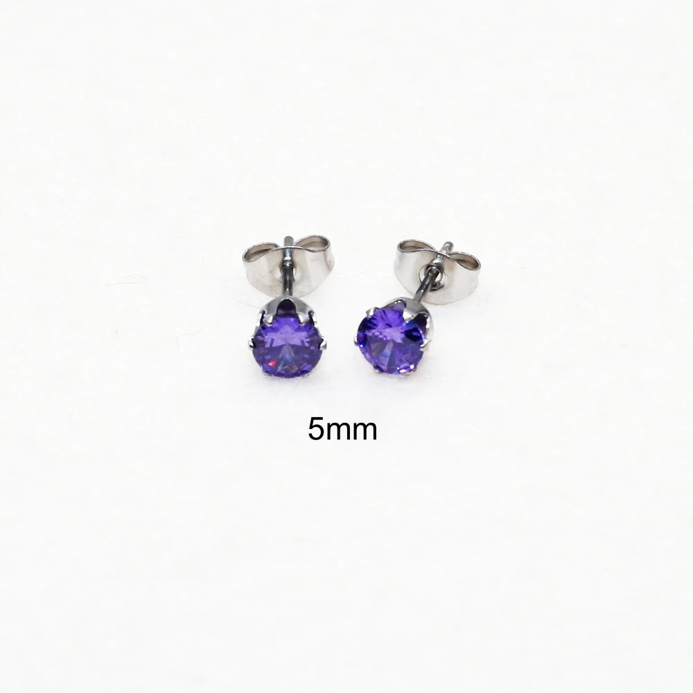 Mini 3/4/5mm Purple AAA Zircon Stainless Steel Stud Earrings Unisex No Fade Hypoallergenic Jewelry