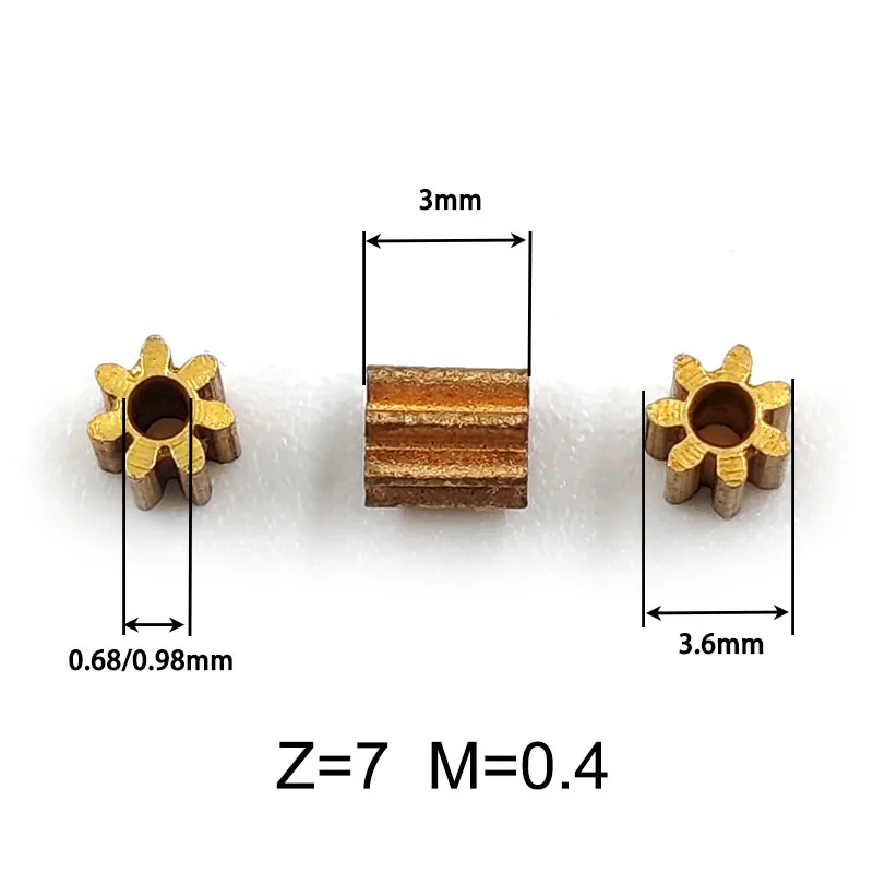 7T 0.4M Copper Gear OD=3.6mm Hole=0.68/0.98mm 7Teeth Metal Micro Pinion 71A 70.7A DIY Repair Accessories 7z