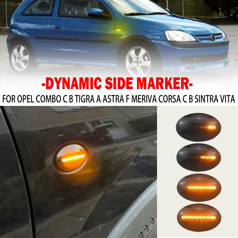 For Opel Corsa B 1993-2020 Combo C 20012002 2003 2004- 2011 2Pieces Led Dynamic Side Marker Lamps Indicator Turn Signal Light