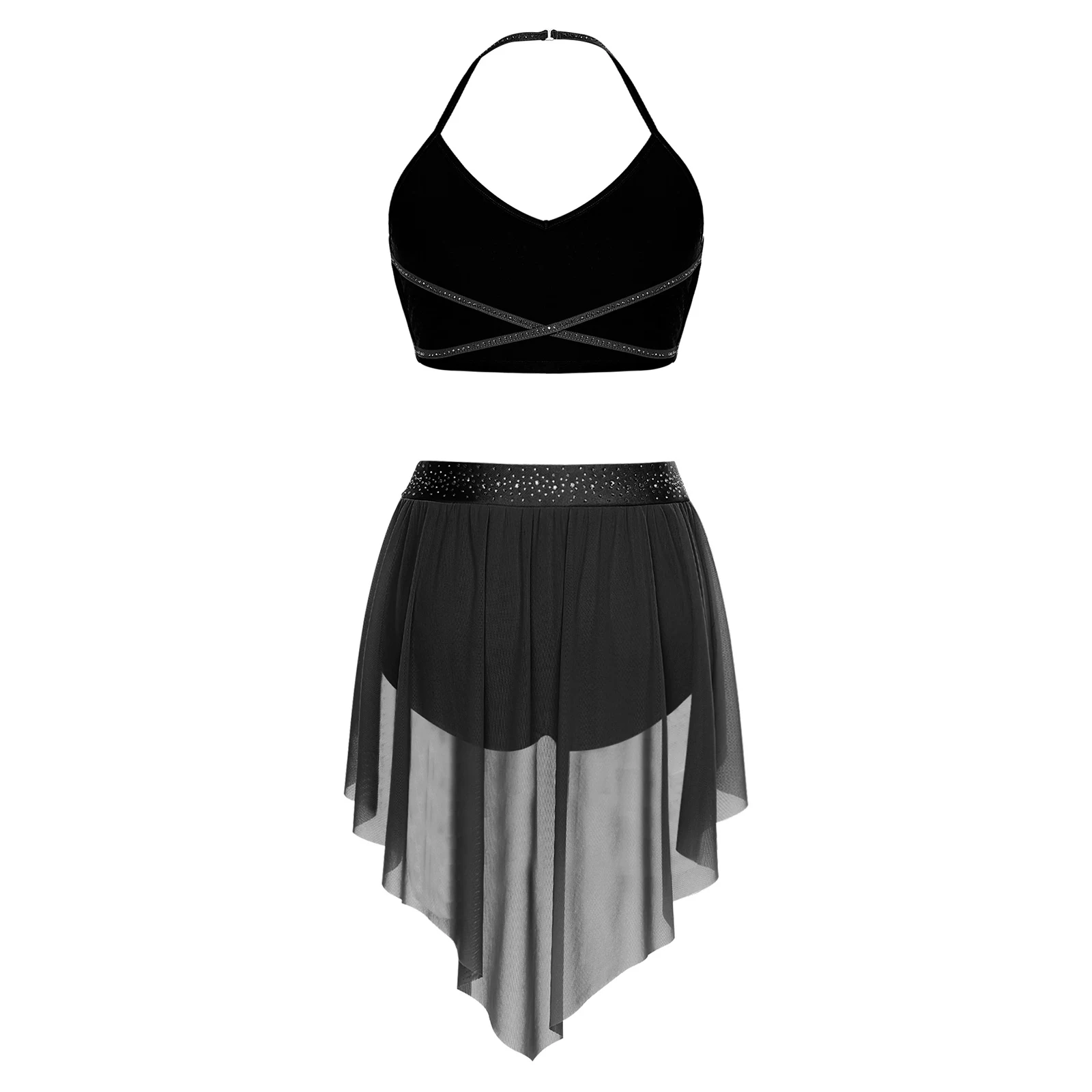 ملابس الرقص اللاتينية النسائية الغنائية تشا تشا قاعة الرقص التانغو سامبا رومبا زي لامعة حجر الراين بروتيل مع ملخصات متجنبة