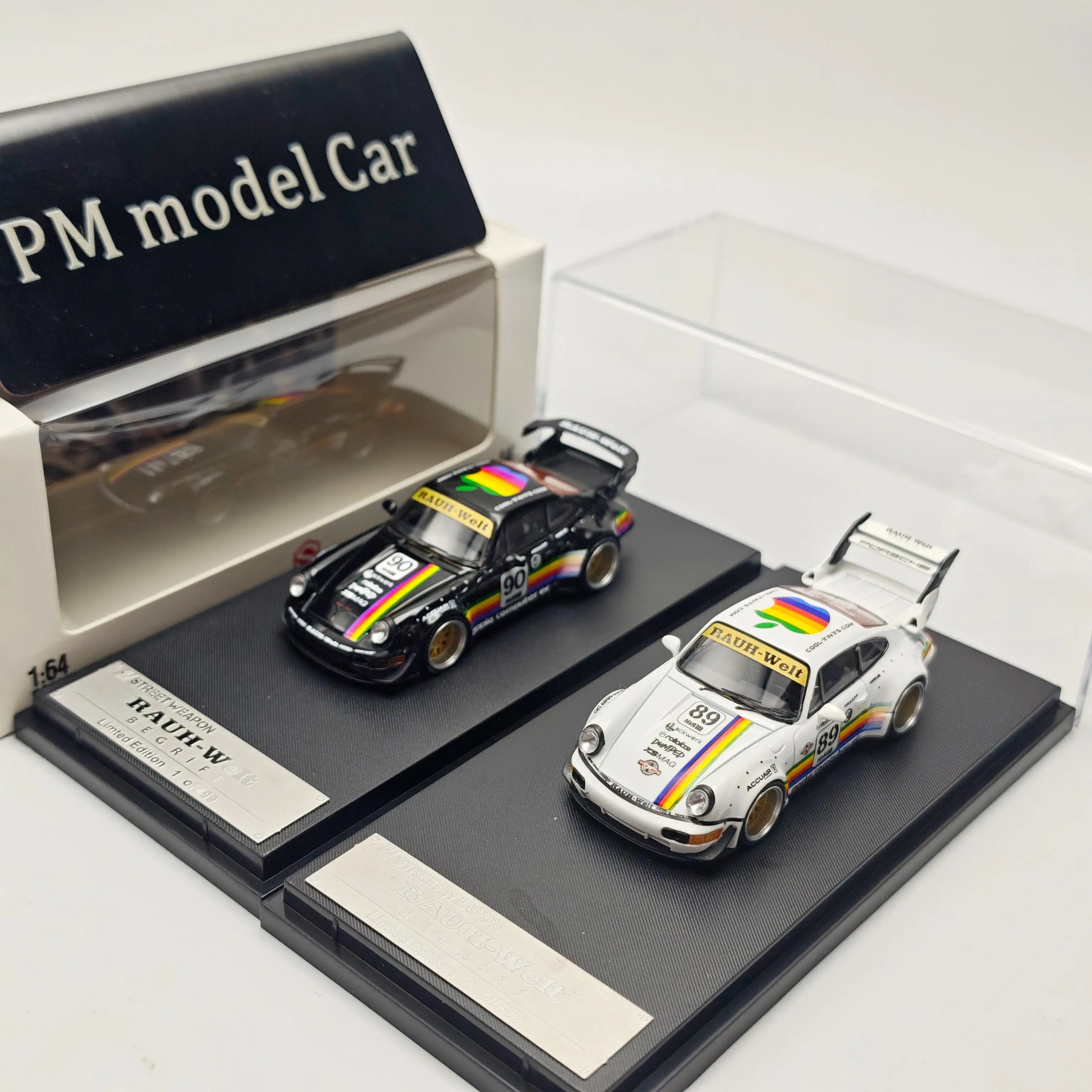 SW 1:64 Porsche RWB 930 Black & White Apple Livery Alloy Diecast Model Car Collectible Gift
