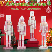 30CM Wooden Nutcracker Solider Figurine Puppet Pink Glitter Soldier Doll Toy Handcraft Ornament Christmas Home Office Decoration
