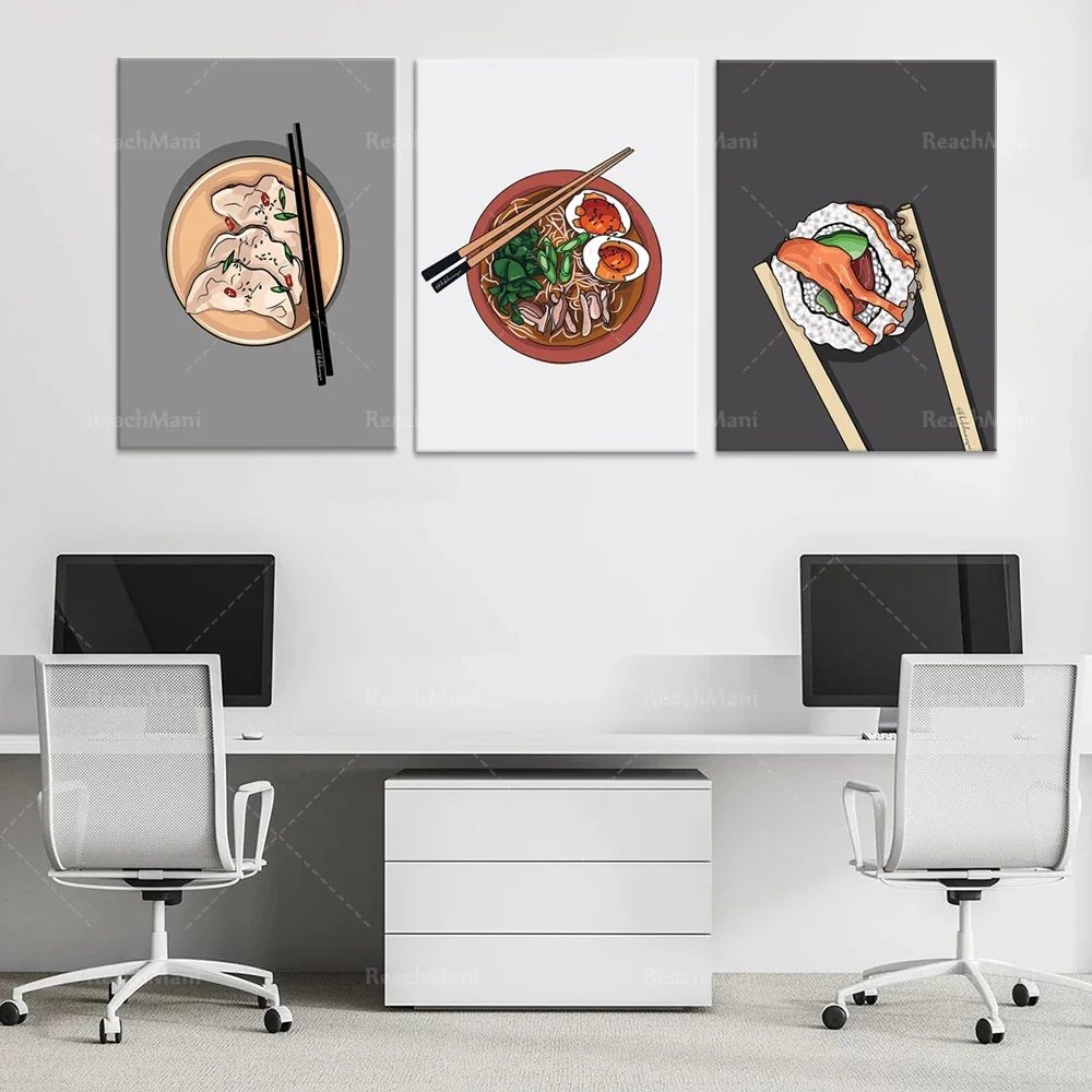 Gyoza Sushi Ramen | 3 sets of prints Ramen posters | Japanese-style artwork | Chopsticks | Food gifts | Art posters