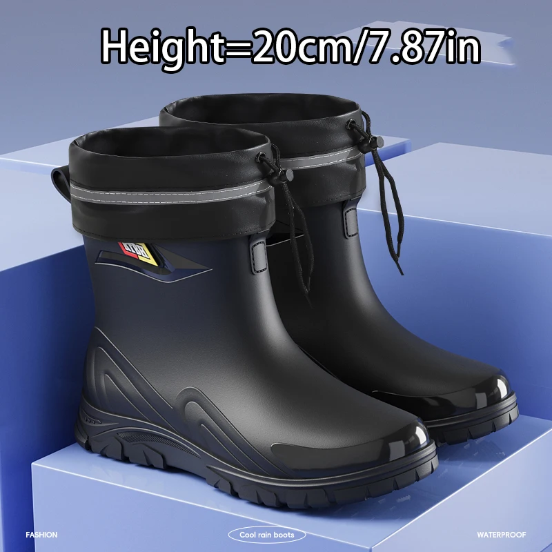 Outdoor-Arbeitsstiefel im Britischen Stil Rutschfeste Wasserdichte Stiefel mit Kordelzug Vielseitige Herren-Regenstiefel für Alle Jahreszeiten – Detail 1