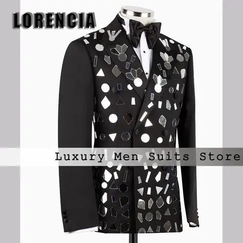 Superglänsande ornament, kostymer för män, 2-delade Peak Label, bröllopsfestkläder, smoking, anpassade kavaj, byxor, herrkostymer 10 best sales glänsande herrkostym - №6