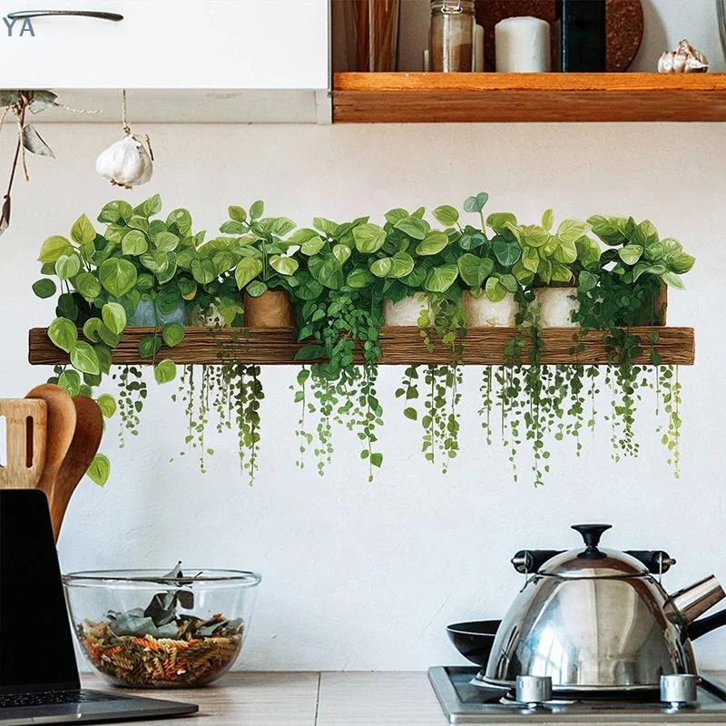 【SA】Lifelike Hanging Green Plant Wall Decal With Self Adhesive Back Perfect For Kitchen Living Room Bedroom Home Wall Decoration