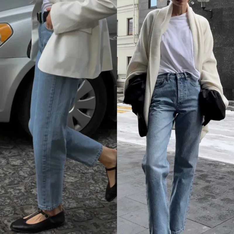 

Vintage High Waist Straight Denim Pants Women Tapered Fit Soft Cotton Material Ideal For Daily Streetwear Autumn Winter Bottoms