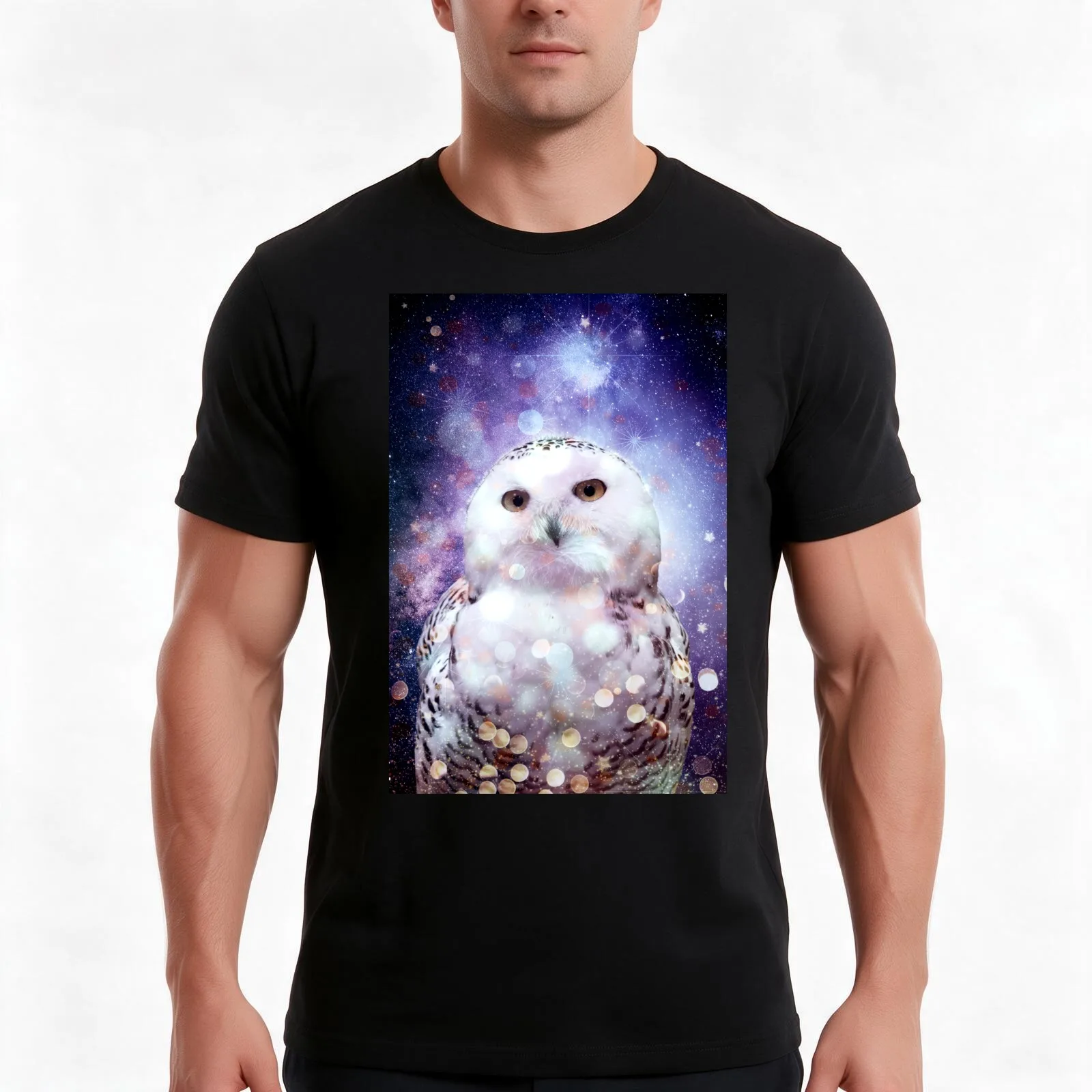 Enchanting White Owl with Galaxy Details - A Unique Addition to Your Collection T-Shirt, Summer Casual Cotton Tee, 100% Cotton