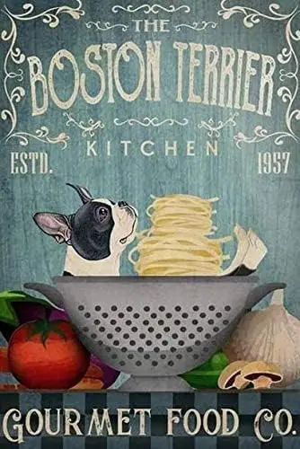 Metal Signs Boston Terrier Gourmet Food Co. Tin Signs Vintage Bar Club Cave Home Kitchen Wall Decor Rustic Sign Funny Decor12x8