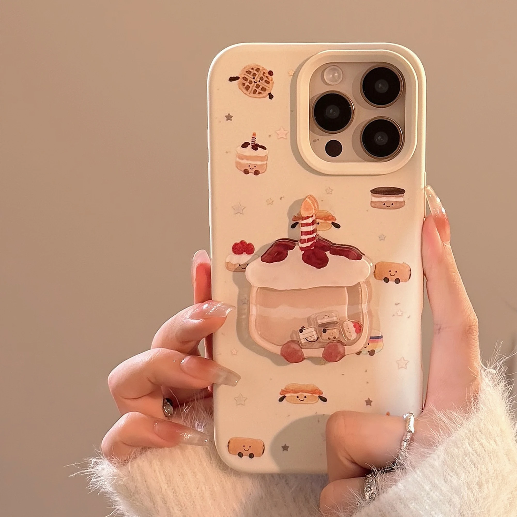 Ins Cute Cartoon Hamburger French Fries AndWobble Stickers Phone Case for iPhone 16 15 14 13 Pro Max 12 11 Back Cover Funda