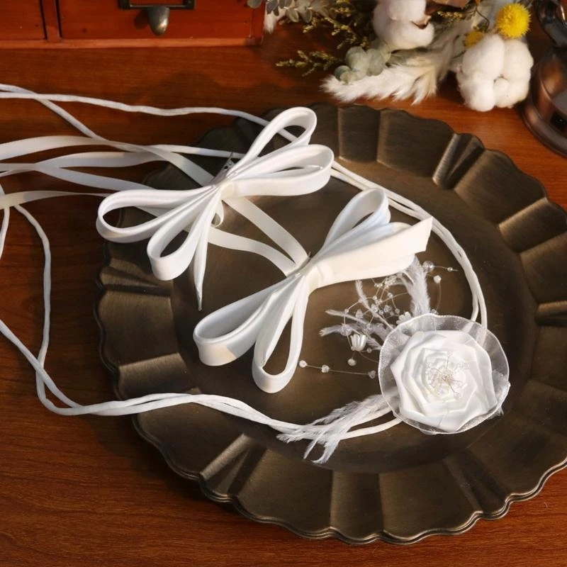 

Fashionable Hair Bows with Secure Clips Sophisticated Long Tail Choker Flower Rose Necklace Hairpin for Girls and Women 15UB