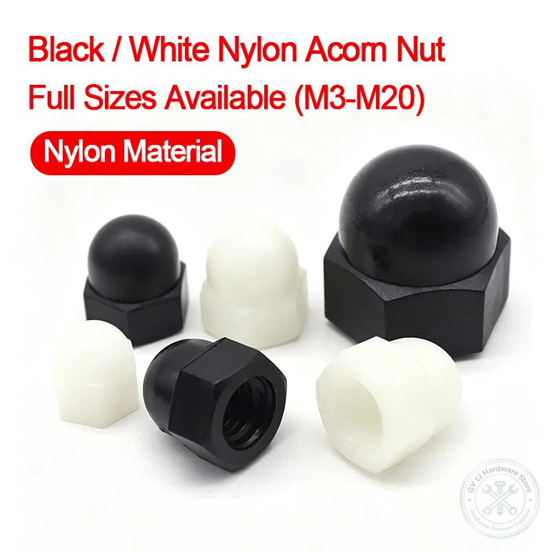 Black White Nylon Hexagon Acorn Cap Nuts Decorative Cover Plastic Dome Nut For Car M3 M4 M5 M6 M8 M10 M12 M14 M16 M18 M20
