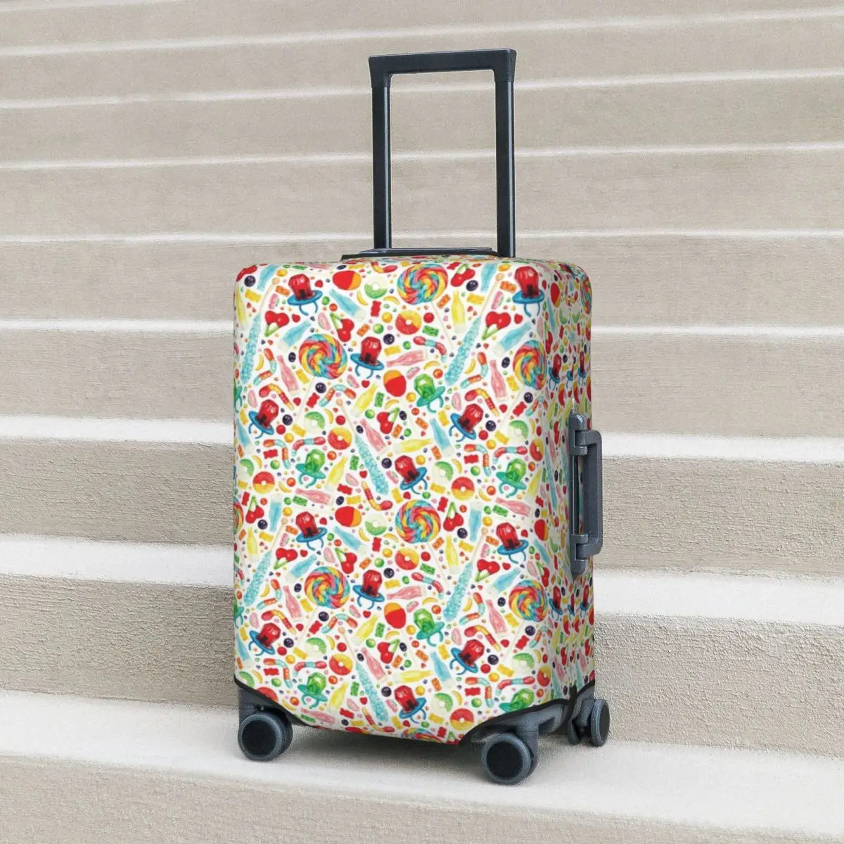 Xmas Gift Candy Pattern Suitcase Cover Rainbow Vintage Vacation Travel Strectch Luggage Supplies Protector