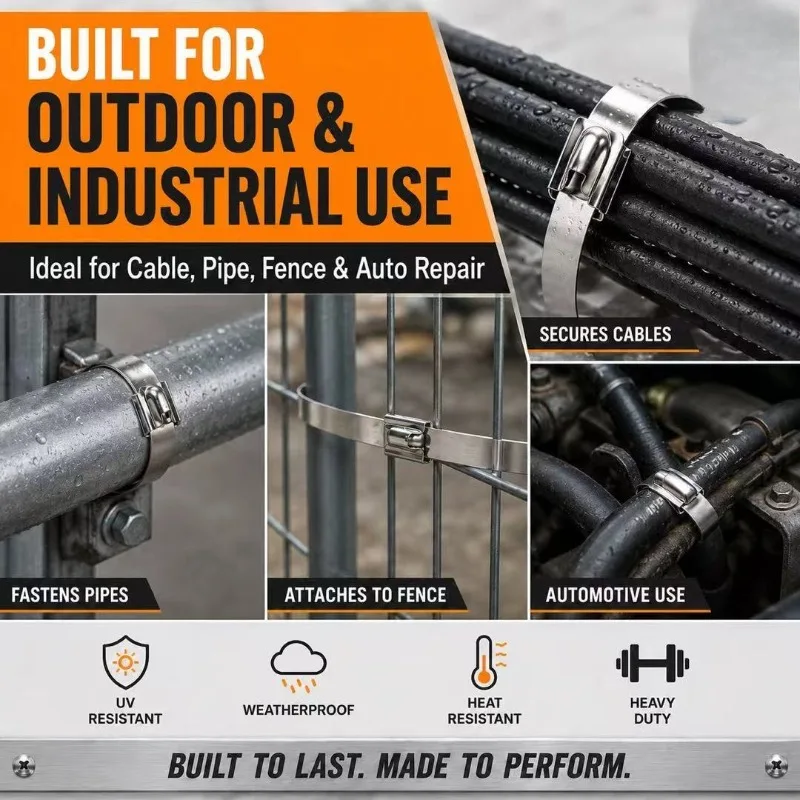 150/200/250/300mm Self Locking Stainless Steel Cable Ties Metal Heavy Duty Fastening Cables Zip Tie Strap Exhaust Wrap Organizer