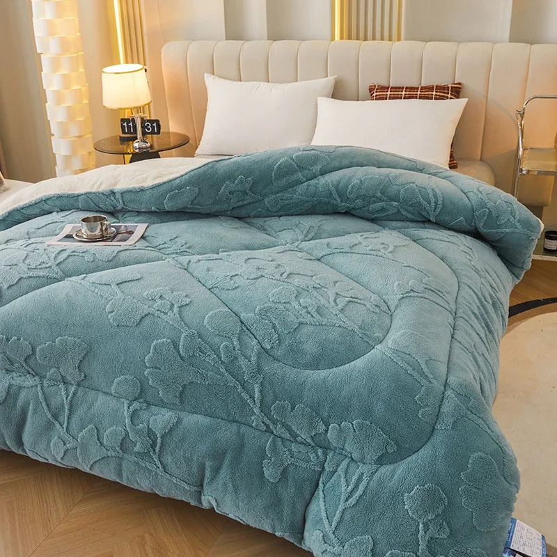 Thick Warm Imitation Lambswool Winter Blanket for Bed Soft Jacquard Coral Fleece Quilt Double Sided Plush Weighted Blanket 2-5kg