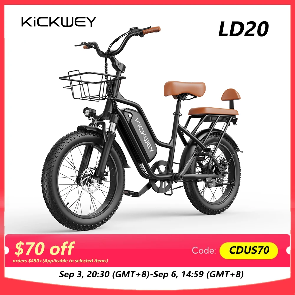 Kickwey LD20 Adult Electric Bike 1500w 32MPH 48V20ah Mountain Electric Bicycle 20 Inch Fat Tire Motorcycle E Bike