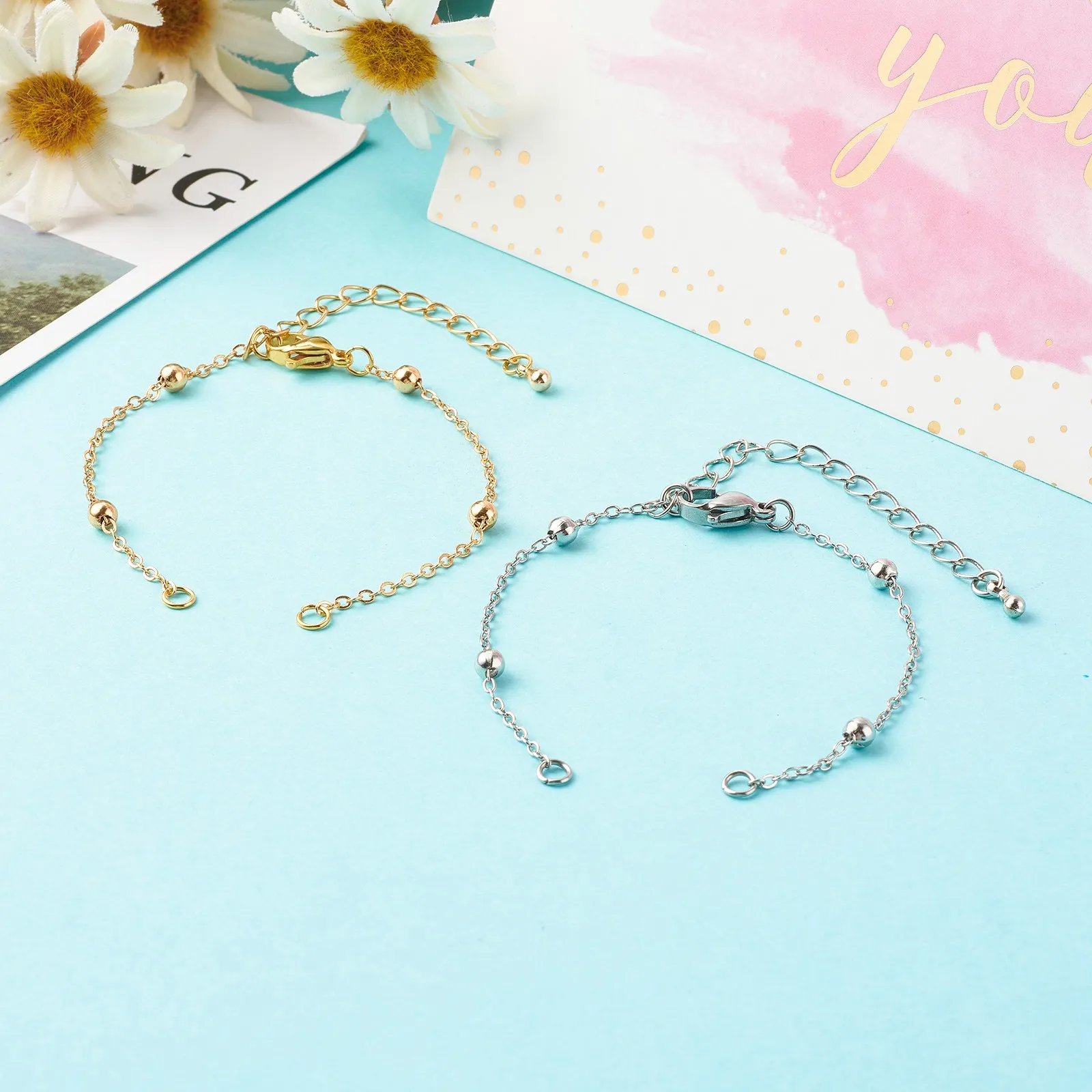 Kissitty 30 Pcs Handmade Brass Satellite Chain Bracelets Making Accessories For Jewelry Making Bracelet Supplies Couple Gift