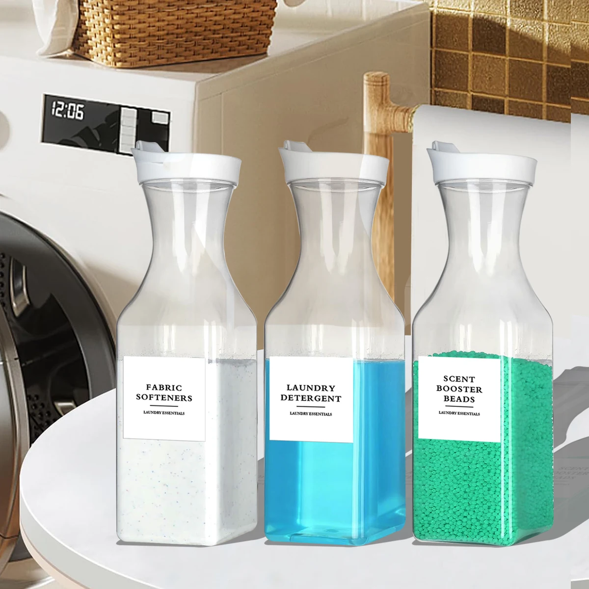 1PC 1000ml Laundry Detergent Dispenser Plastic Softener Dispenser Liquid Laundry Container Scent Booster Cans with 4pcs Labels