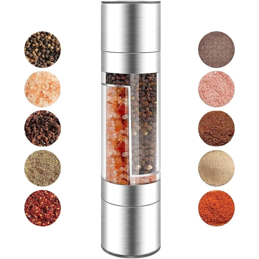 Stainless Steel Salt and Pepper Grinder 2 in 1 Adjustable Coarseness  Spice Mill  for Kitchen Outdoor Barbecue Kitchen Utensils