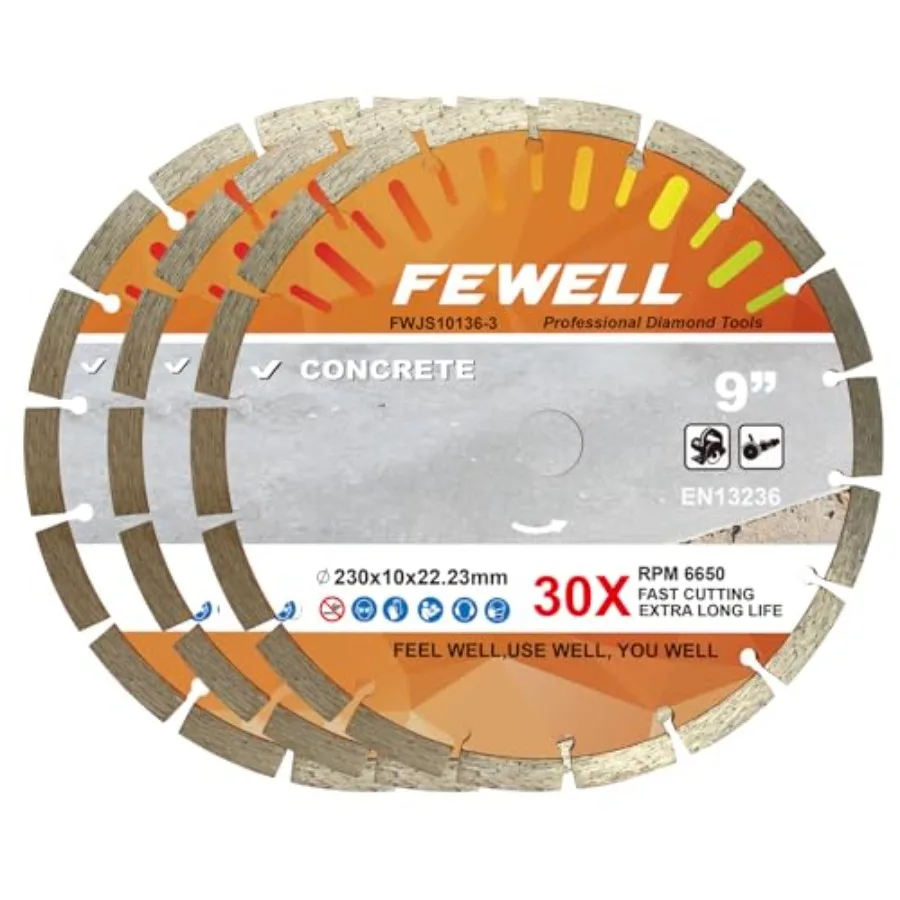 

9 Inch Diamond Blade Segmented General Purpose Blade Dry/Wet Cutting Concrete Masonry Brick Block Stone Packs