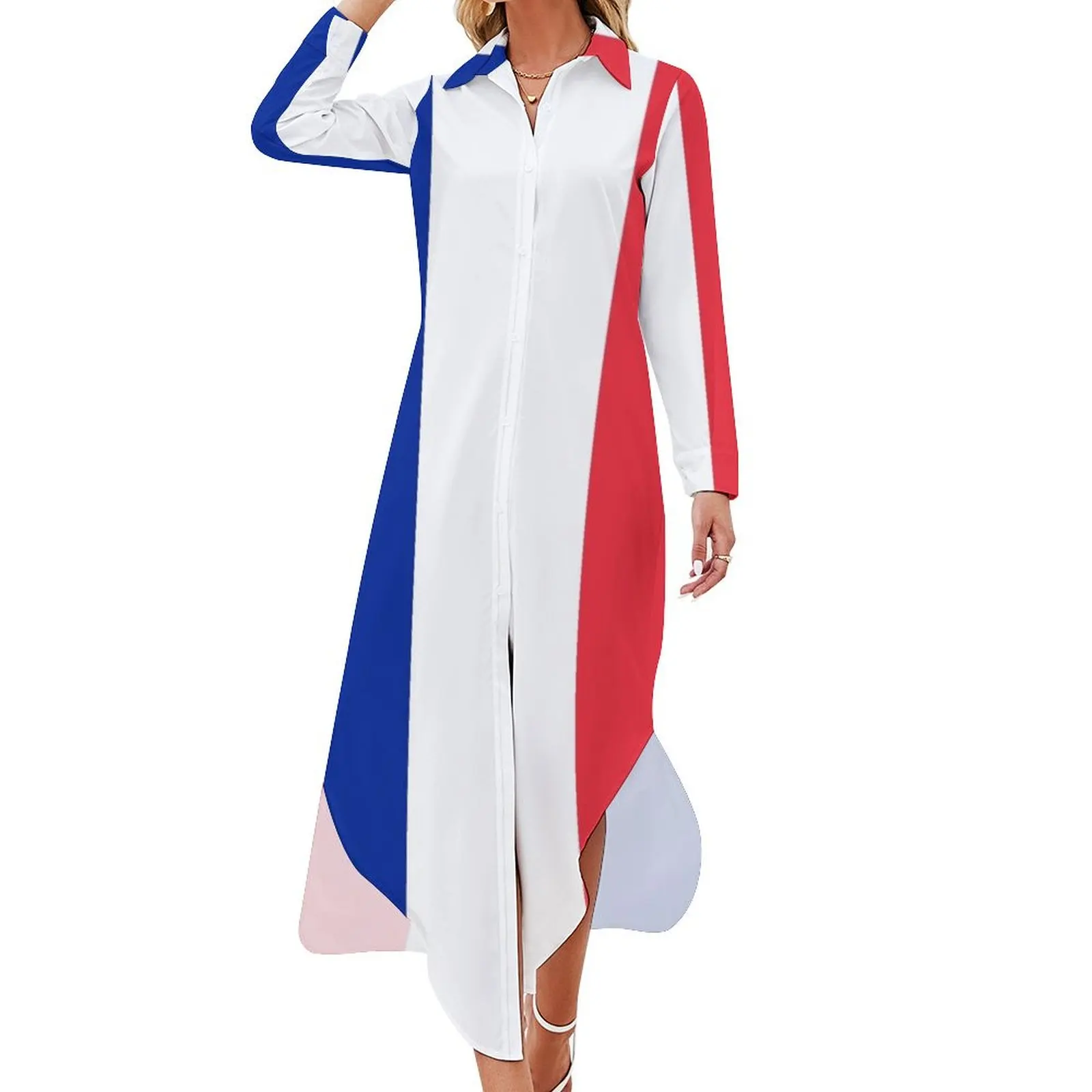 

France Flag Long Sleeved Shirt Dress Woman clothes Female clothing luxury dress