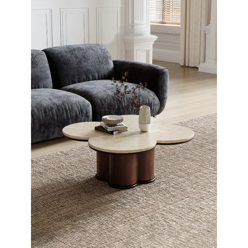 Retro four-leaf clover coffee table special-shaped design creative petal coffee table French medieval travertine small tea table