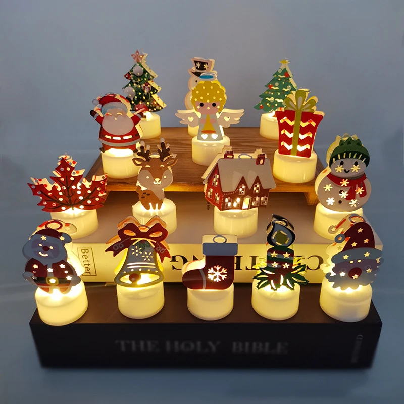 

Christmas Decorations LED Christmas Candle Lamp Small Santa Snowman Christmas Tree Holiday Night Lights For Home Party Garden