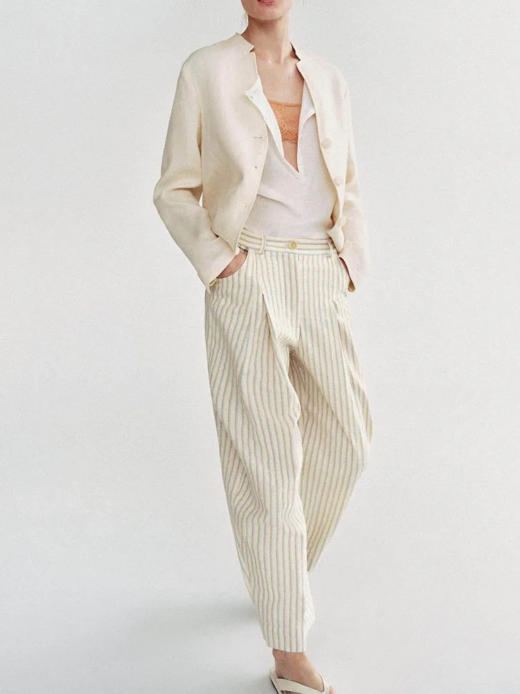 New Arrival Autumn Women's Suit Jacket Casual Style Long Sleeve Button Closure Standard Fit Short Outerwear Bucket Pants