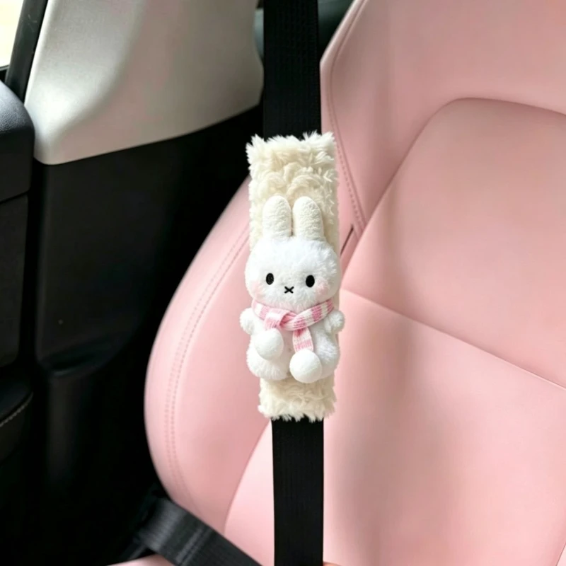 Cartoon Kawaii Miffy Plush Car Seat Belt Shoulder Cover Jewelry Anti-wear Universal Good Look New Style Fashion Practical Simple