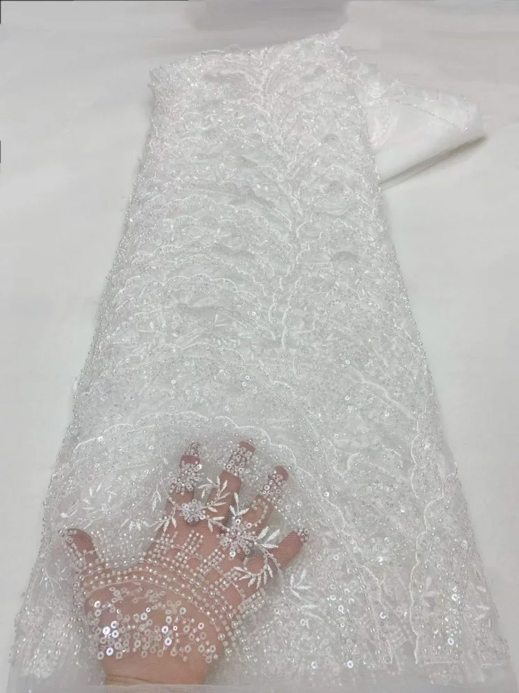 High-End Luxury French Embroidery Heavy Lace Fabric with Sequins for Wedding Latest Hot Sale African Nigerian Style